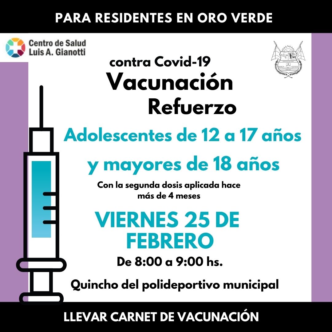 COVID-19: nueva jornada de vacunación con aplicación de refuerzos a personas de 12 a 17 años y mayores de 18 años