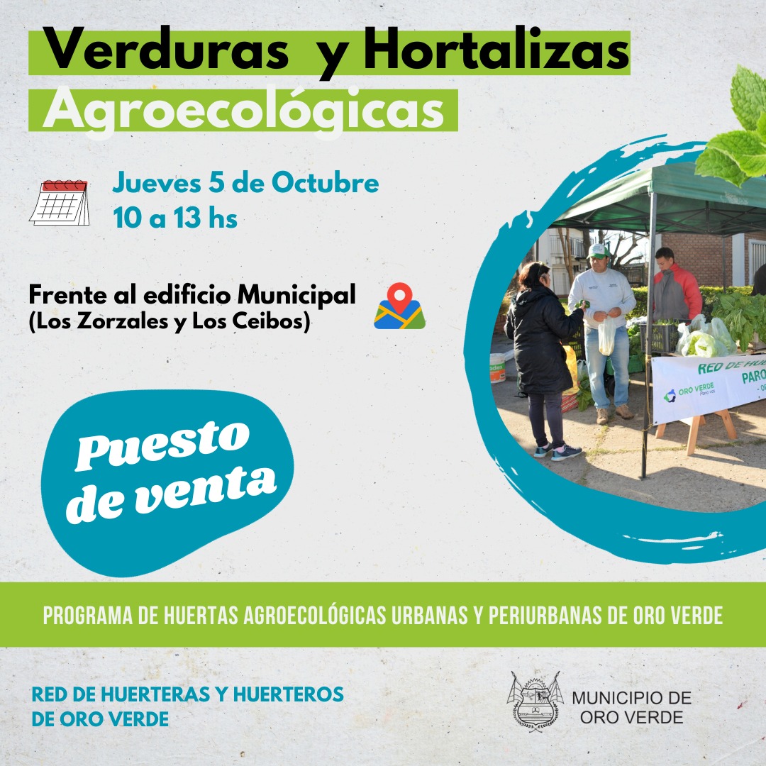 Nueva venta de verduras y hortalizas agroecológicas este jueves