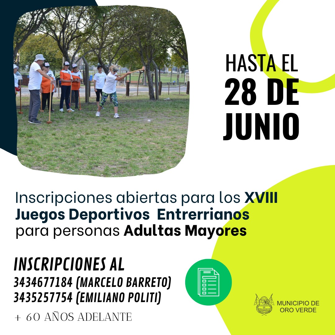Se extiende la inscripción a los XVIII Juegos Deportivos Entrerrianos para personas Adultas Mayores