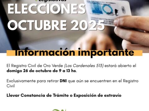 Quienes no hayan retirado su DNI del Registro Civil podrán hacerlo el mismo domingo de las elecciones