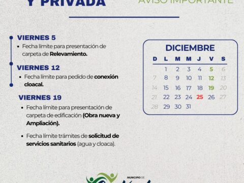 Aviso importante sobre trámites en las áreas de Obra Pública y Privada