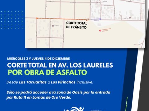 Miércoles 3 y jueves 4 acceso a los barrios Oasis sólo por Ruta N°11 (Lomas de Oro Verde)