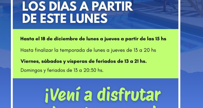 El Complejo de Piletas municipal puede disfrutarse todos los días a partir de este lunes