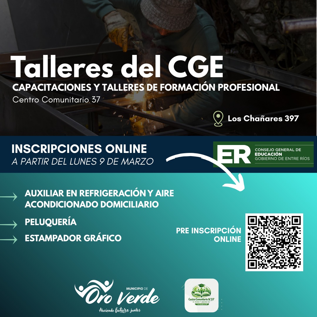 Comienzan los talleres del CGE en Oro Verde: los cursos certificados que se darán en 2026