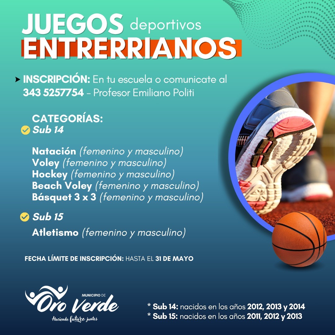 Abren las inscripciones para participar de los Juegos Entrerrianos 2026