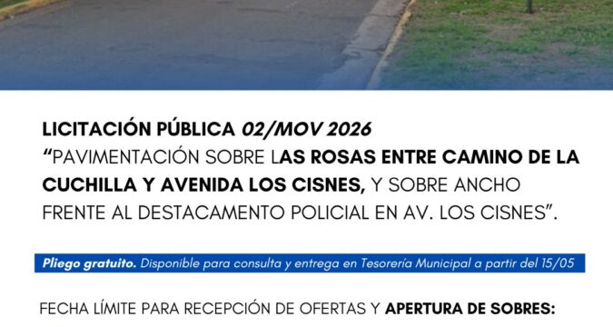 Llamado a licitación: adquisición de mano de obra y materiales para pavimentar calle Las Rosas