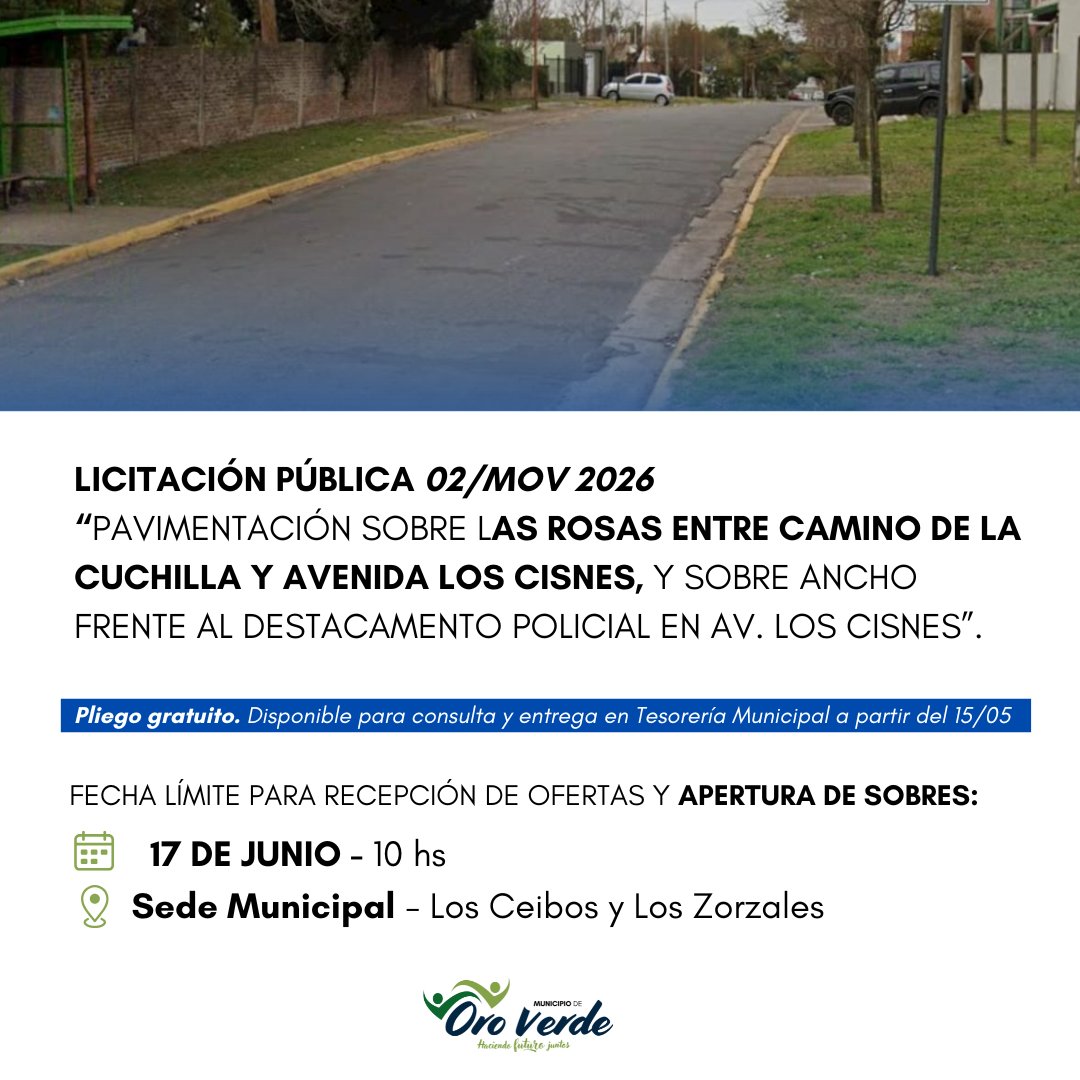 Llamado a licitación: adquisición de mano de obra y materiales para pavimentar calle Las Rosas