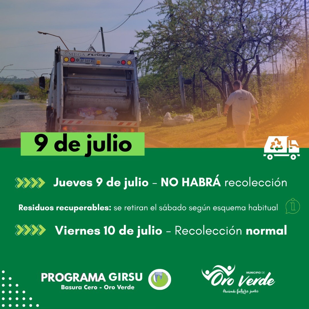 Cómo será la recolección de residuos en este feriado