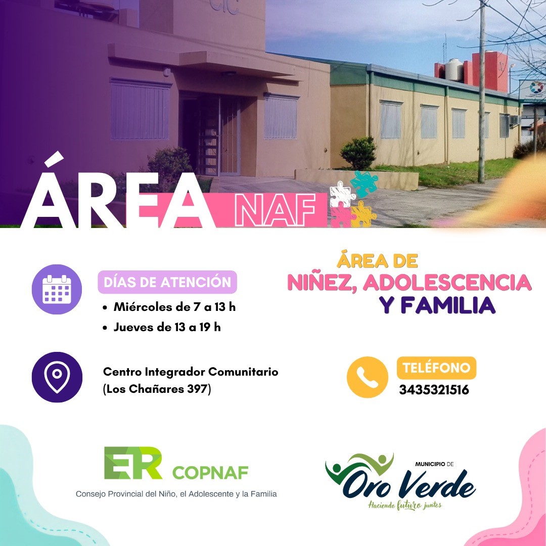 ¿Sabías que en Oro Verde contamos con un área de Niñez, Adolescencia y Familia?