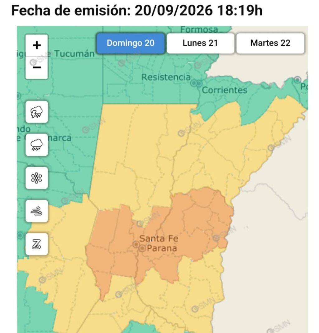 Alerta naranja por tormentas fuertes para gran parte de Entre Ríos