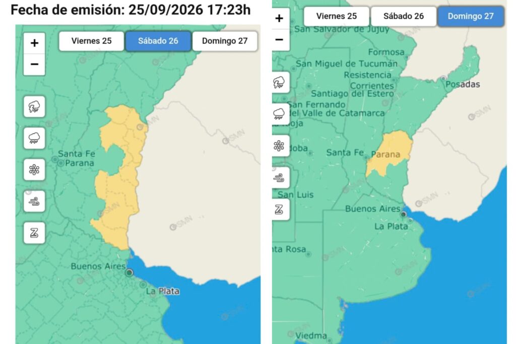 Emiten alerta meteorológica por tormentas y ráfagas de viento para Entre Ríos