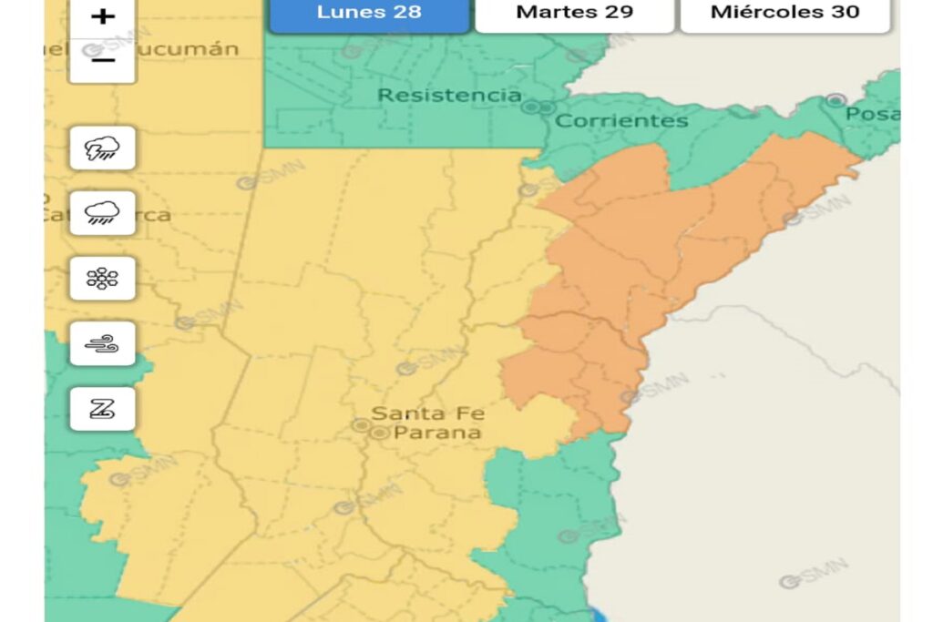 El SMN actualizó las alertas por tormentas para este lunes y martes